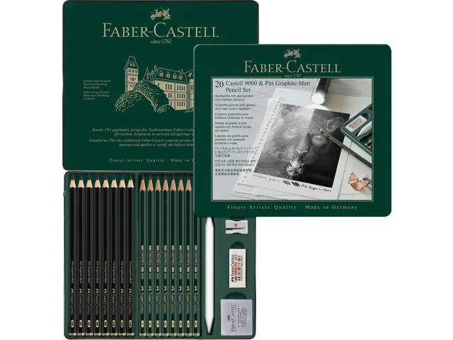 Faber Castell "grafietpotlood pitt" 8 stuks mat en 8 stuks "9000" in blik