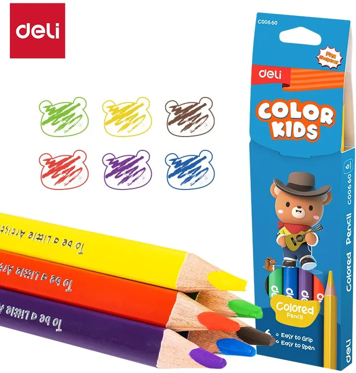 Kleurpotloden "Deli color kids jumbo" - set à 6 stuks - assorti