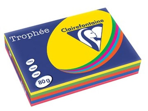 [SP-1704C-1] Trophée Clairfontaine - A4 - 80 g/m² - intens gekleurd - 1 pak met 5x100 vel assorti