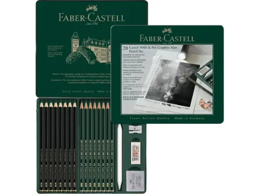 [115224] Faber Castell "grafietpotlood pitt" 8 stuks mat en 8 stuks "9000" in blik